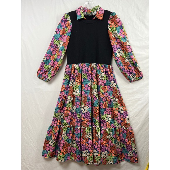 SSYS The Label Dresses & Skirts - SSYS The Label Maxi Dress Womens Medium Black Floral Tiered Ribbed Mixed Media